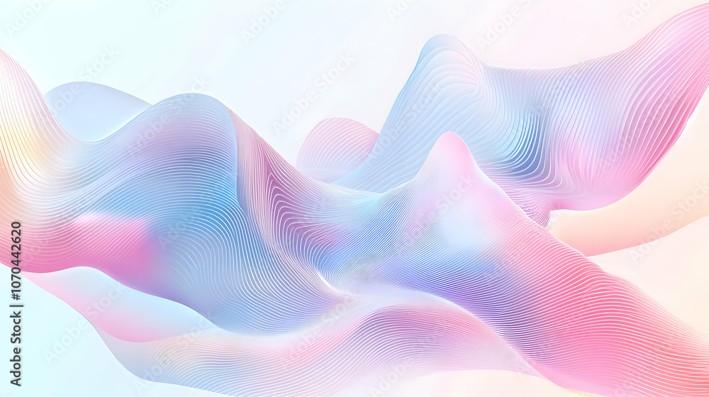 Poster abstract colorful flowing wavy lines on a soft background.