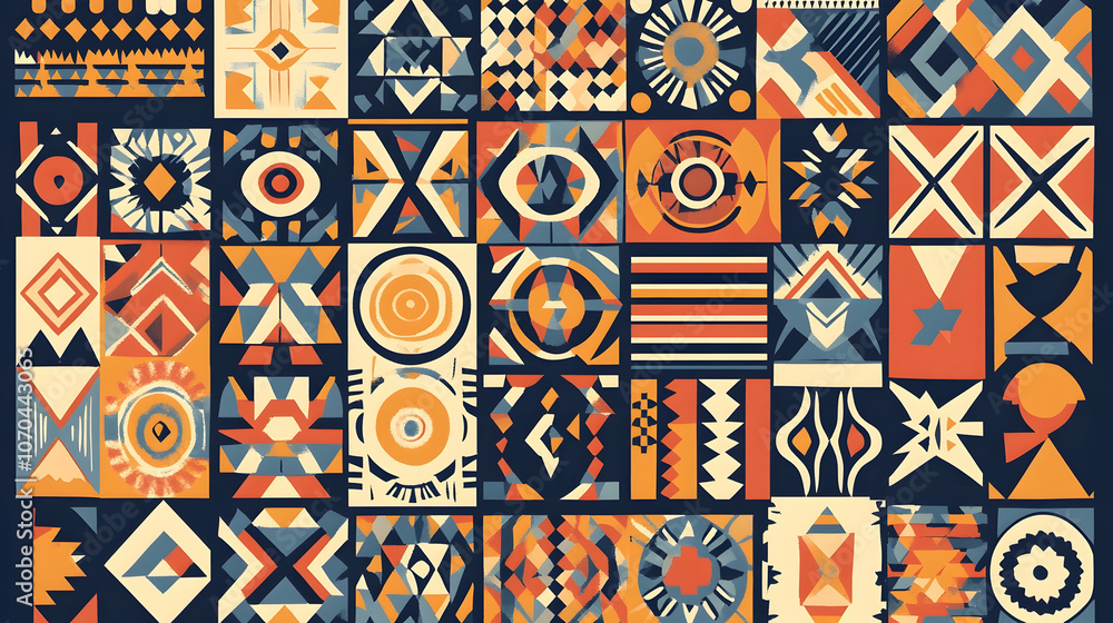 Poster abstract geometric pattern with colorful shapes and lines.