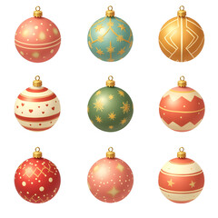 Set of colorful Christmas balls and ornaments for holiday decorations
