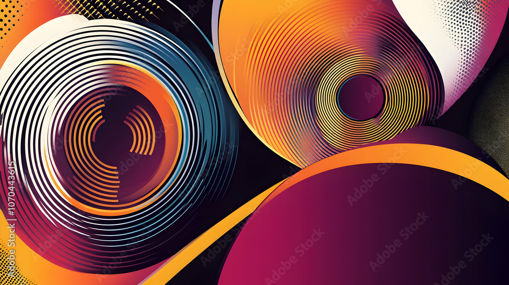 Poster abstract swirling pattern with vibrant colors and intricate lines.