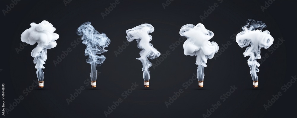 Poster an abstract and realistic white cigarette cloud steam swirl effect with an isolated mist flow motion