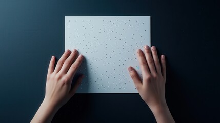 Hands gently reading Braille on a raised paper