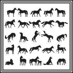 A big collection of horses silhouette set, horse silhouette logo isolated on white background.
