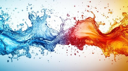 Blue and orange water splashes with a white background.