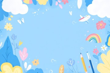 Naklejka premium a cover page for an nursery school notebook, featuring blue design with blank space 