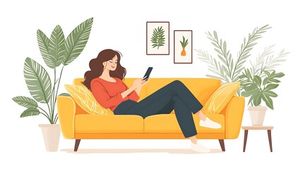 Relaxing on a cozy sofa surrounded by plants