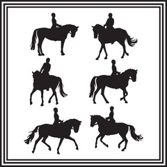 Horse riding clipart illustration set, horse rider silhouette set.