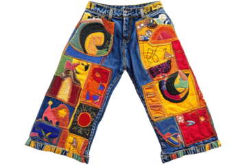 Jeans With Dramatic Harajuku Patches Isolated On Transparent Background on transparent background