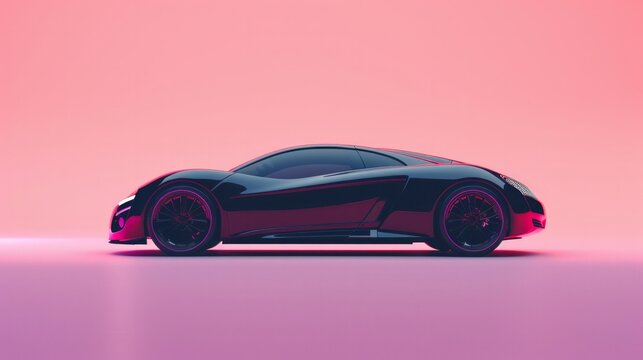 Futuristic self-driving car in matte black isolated on a gradient background with empty space for text