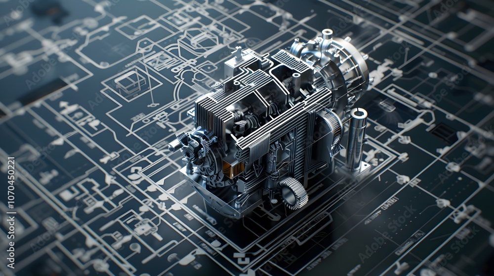 Aufkleber a close up of a machine with a lot of lines and wires. the machine is made of metal and has a lot of
