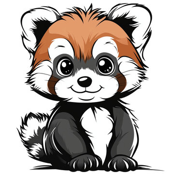 recommend clip art: simple line drawn red panda animal on white background