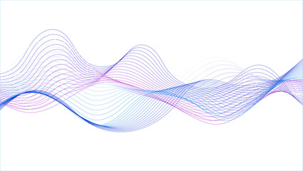 Purple and blue Sound wave line curve on a white background. Element for theme technology futuristic. Abstract white background, concept technology, digital, music, science. 
