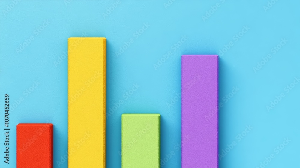 Poster a bar graph with four bars of different colors on a blue background.