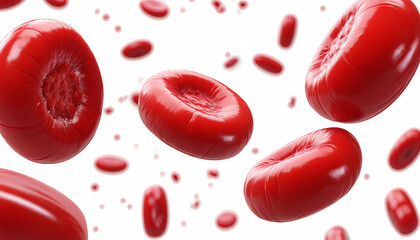 Fototapeta premium 3d illustration of human red blood cells isolated on white background, concept for medical health care