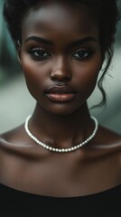 Elegant model wearing pearl necklace posing for beauty portrait