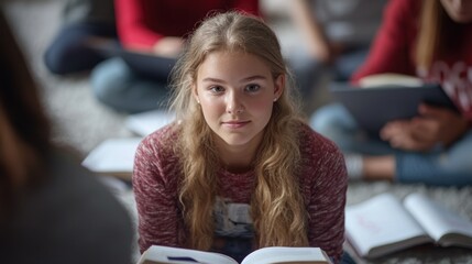 Voice of ideas: a university student circle focused on debating, showcasing public speaking skills, analytical thinking, camaraderie, vibrant setting for expression, intellect, shared interests.