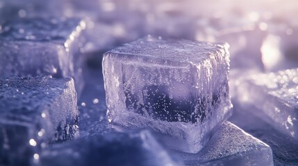 Obraz premium Frosted ice blocks with small cracks and air bubbles for an icy theme. Copy space