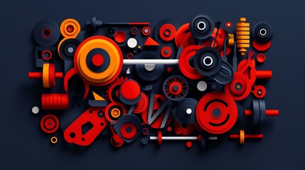 Obraz premium Iron weightlifting gear, fitness flat design illustration