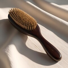 Vintage Hairbrush: A single retro-style hairbrush with a polished wooden handle, placed on a...