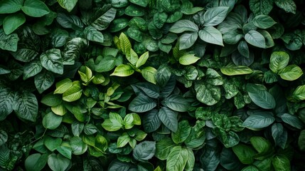 Fototapeta premium A close-up view of a lush green wall of leaves.