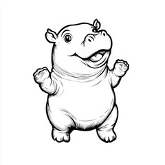 Fototapeta premium simple line drawn hippopotamus animal on white background