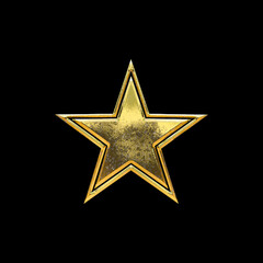 Fototapeta premium Gold star icon isolated on black background, metallic luxury symbol, premium rating emblem, shiny favorite badge, award achievement mark, glossy quality logo, elegant decorative star