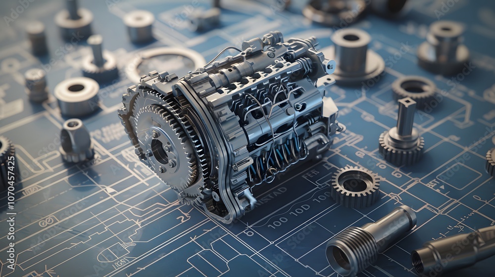 Aufkleber a small engine is on a piece of paper with a drawing of a building in the background. the engine is 