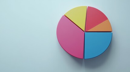 Obraz premium A colorful pie chart with five slices in pink, blue, orange, yellow, and red on a white background.