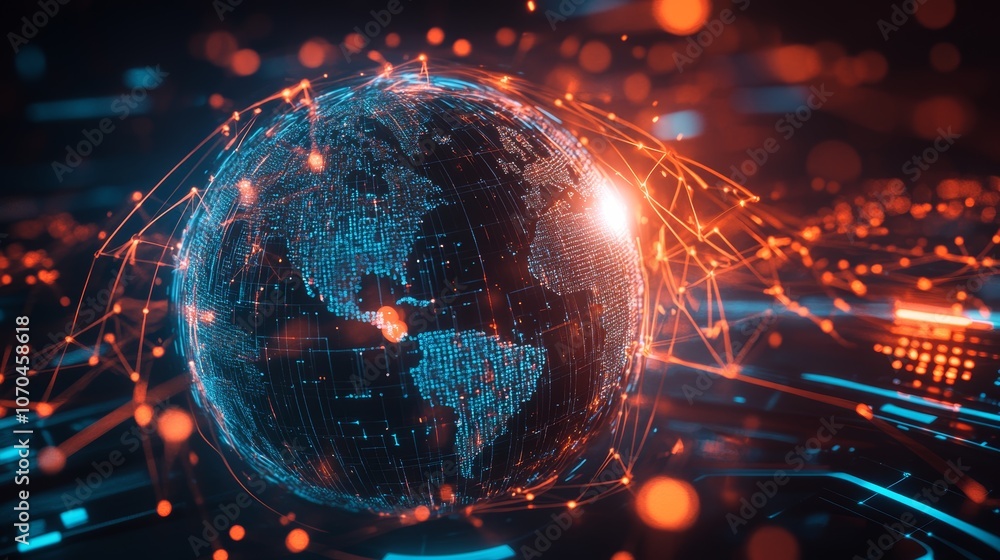 Poster a digital rendering of the earth with glowing lines connecting it, symbolizing global connection and