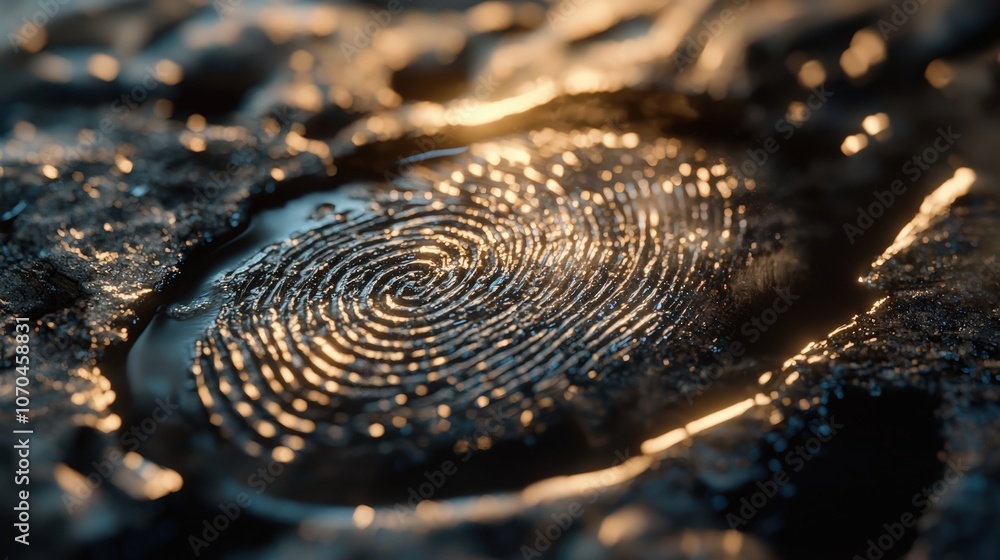 Poster clear fingerprint impression, reflecting warm light as evening sets in, highlighting the texture and