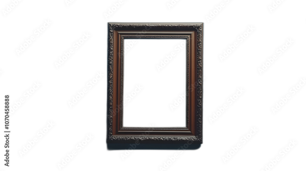 Poster full body shot. a decorative picture frame with a simple wooden border, positioned vertically on a l