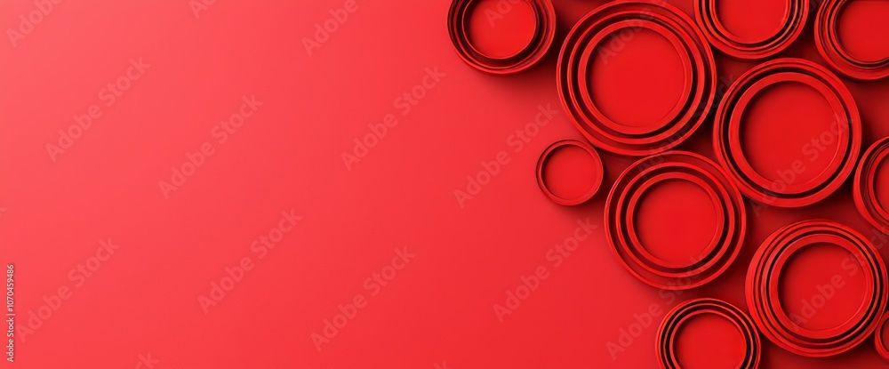Poster graphic design consisting of 3d abstract circular paper layer texture. red color geometric design wi