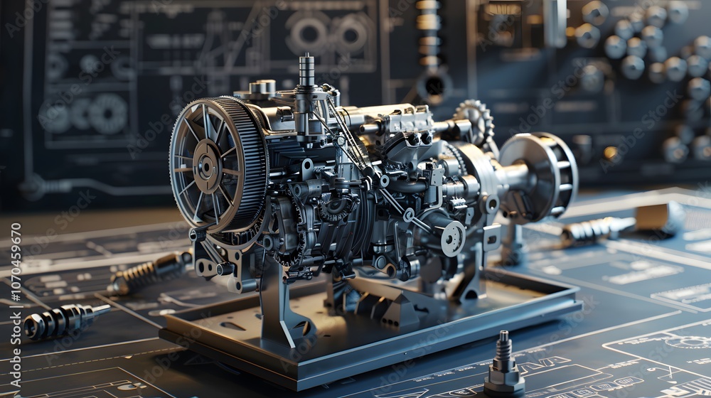 Poster a machine is shown in a drawing with a lot of parts. the drawing is of a machine that is not yet bui