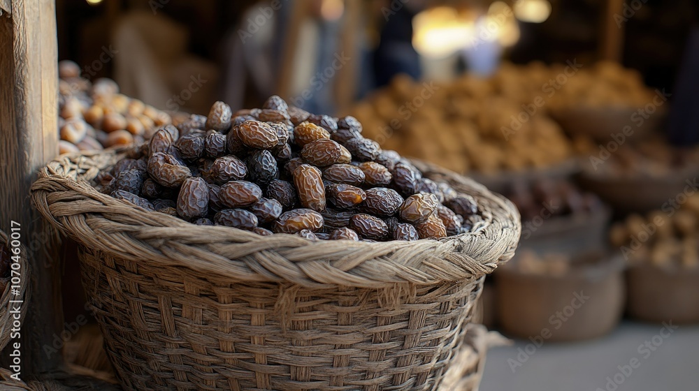 Poster basket with local dates in an emirati souk copy space