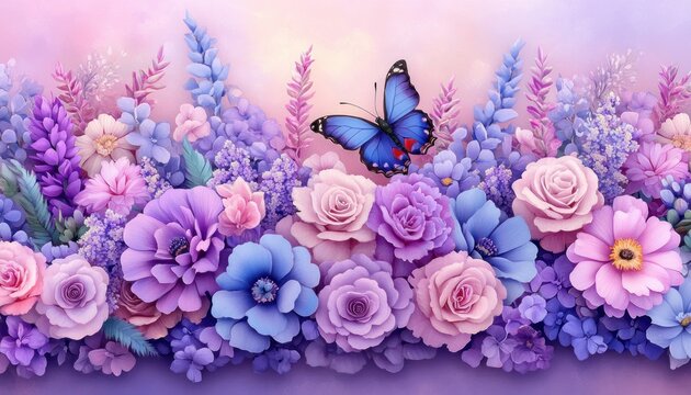 Beautiful Butterfly in a Garden of Vibrant Blooms A Serene Scene of Nature's Harmony, Capture the Tranquility with this Stunning Image