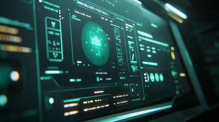 Fototapeta premium A futuristic, sleek, green interface with data and information displayed on a screen.