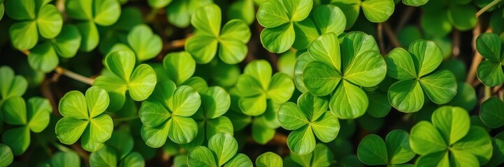 Lush green four-leaf clover on a vibrant meadow, superstition, happy