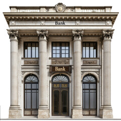Obraz premium Elegant Classic Bank Building Facade with Transparent Background