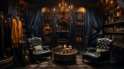 Naklejka premium Lavish Dressing Room with Plush Seating and Elegant Vanity 