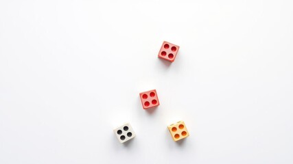 Top view of two white dices on a flat surface, lose, chance