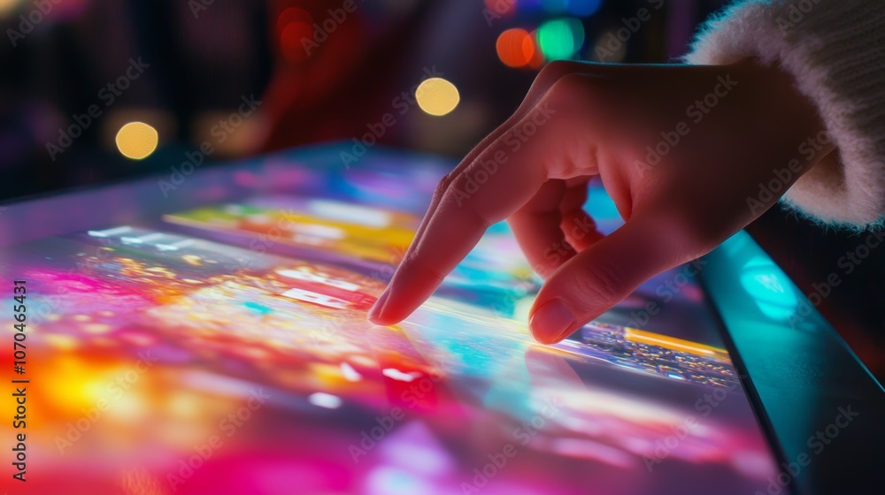 Poster a hand interacts with a colorful touchscreen interface.
