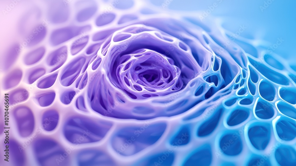 Poster abstract close-up of a colorful, intricate spiral structure with a smooth gradient background.