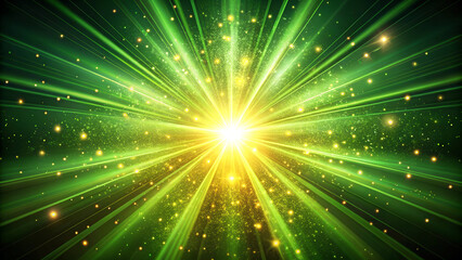Obraz premium Luminous green burst of radiant light with sparks and rays for festive design , abstract light background