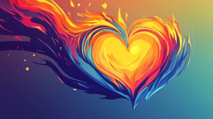 Colorful heart burning with passion and love in abstract design