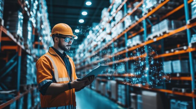 Digital management tools being used to monitor warehouse performance, track shipments, and manage inventory