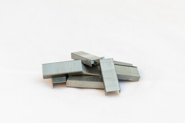 Metal staples for stapler isolated on white background