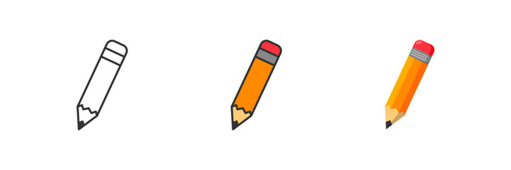 Pencil icon set in different styles. Line and flat design sign symbol. Vector Isolated illustration