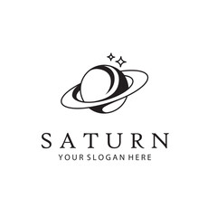 monochrome design of planet saturn with stars isolated on white background