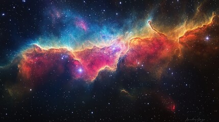A vibrant cosmic nebula showcasing colorful gas and stars.