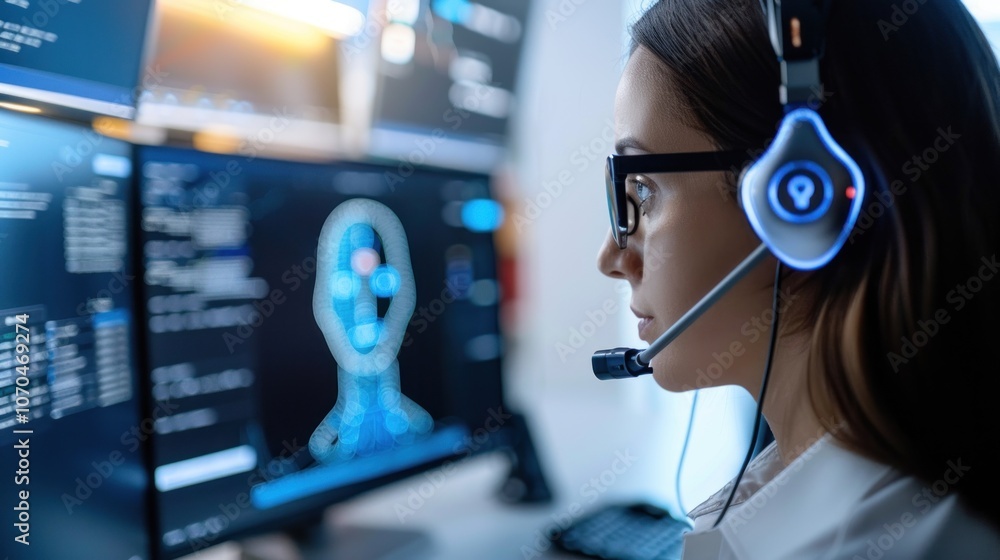 Aufkleber ai chatbot developer testing customer service bots, with a series of conversations shown on monitors